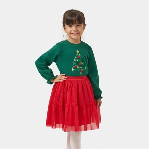ست دو تیکه بلوز دامن استردار کرکدار خفیف کریسمسی کاج ترک کد 18721
