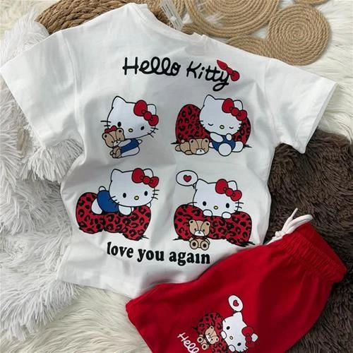 ست دوتیکه کیتی پاپیون دار ترک پشت و رو طرحدار  کد 19007