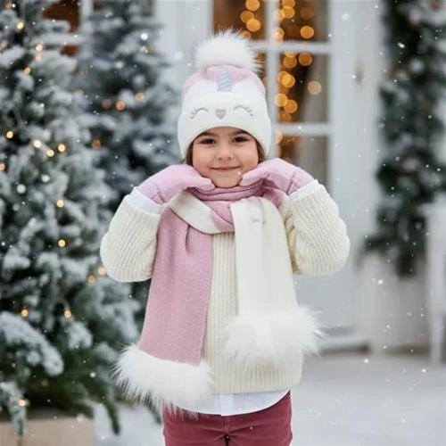 سه تیکه  شال و کلاه بافت یونیکورن  برند lcwaikiki  ترک کد18523