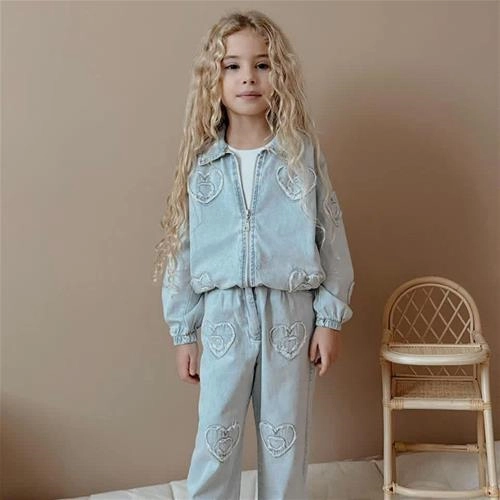 دوتیکه کت جین و شلوار جین قلب برجسته ترک کد 18893