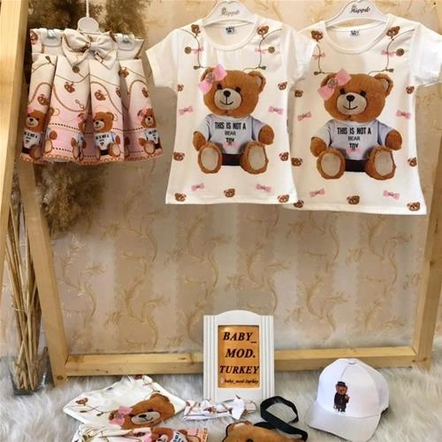 چهارتیکه تدی تیشرت و دامن و هد و کیف دخترانه ترک کد 2918