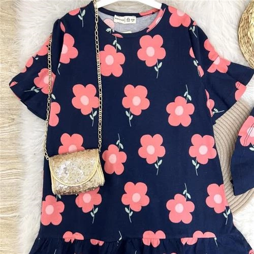 پیراهن گلدار نخ پنبه 2تا11سال ترک کد 5873