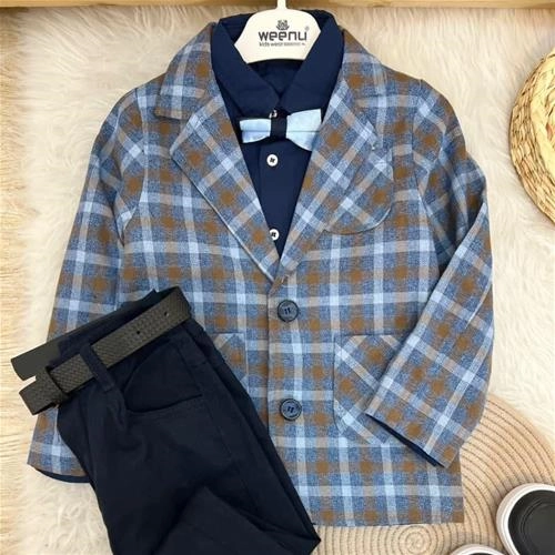 پنج تیکه مجلسی کت استردار پاپیونی پیراهن شلوار کتان کمربند ترک کد 5618