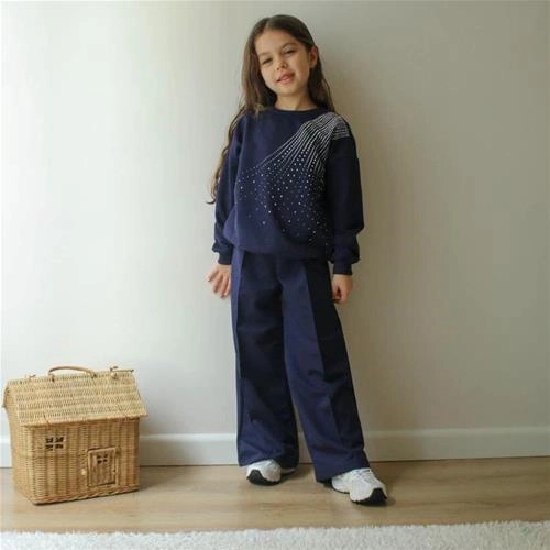 دوتیکه نگین دار سرمه ای ترک کد 18927