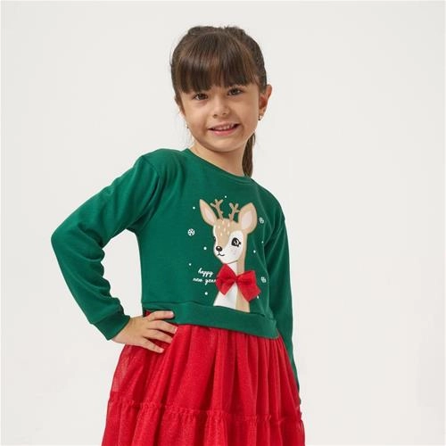 پیراهن کرکدار خفیف  گوزن کریسمسی 4-7سال  ترک کد6219
