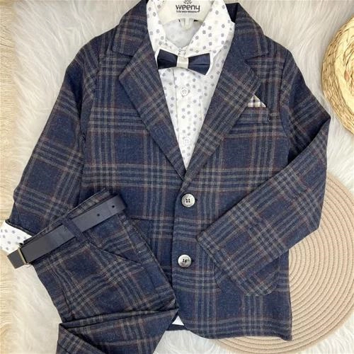 پنج تیکه مجلسی ترک کت شلوار پیراهن پاپیون شلوار کتان کد10336