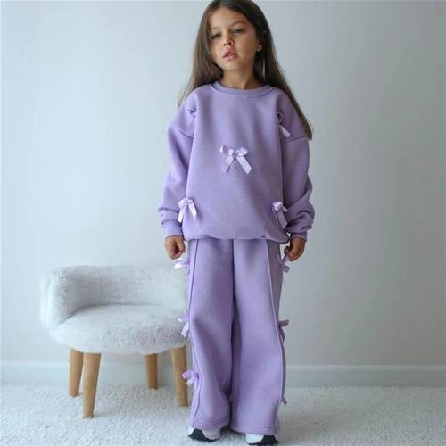 تکرار ست دوتیکه کرکدار دورس شلوار یاسی پاپیون دار ترک کد 18463