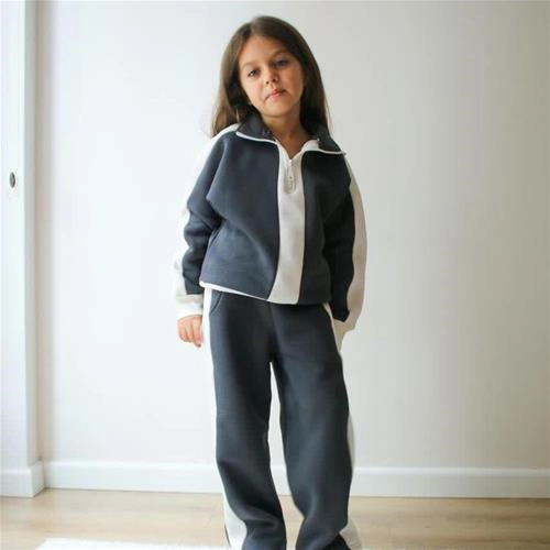 ست دو تیکه کرکدار دورس شلوار یقه زیپ دار ترک کد 18461