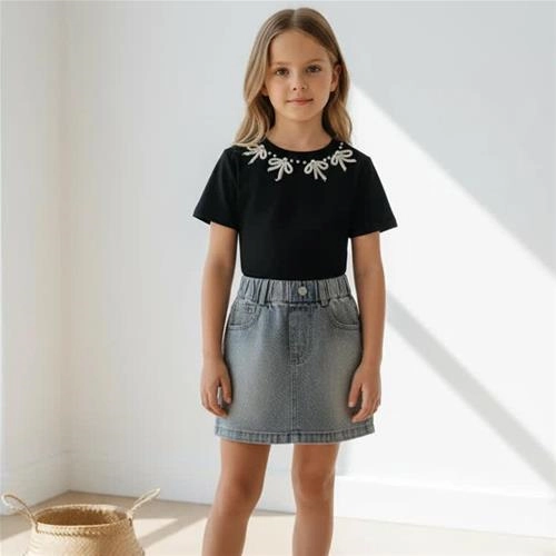 ست تیشرت و دامن جین نگین دار ترک کد 18903