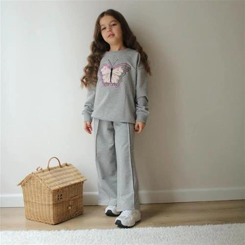 ست دوتیکه دورس شلوار دو نخ پروانه طوسی ترک کد 18853