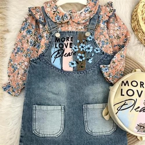 سه تیکه شومیز بیلر و کیف گلدار دخترانه ترک کد 5443