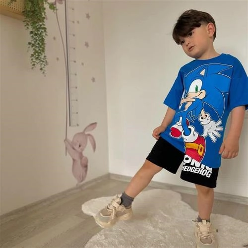 دوتیکه تیشرت شلوارک سونیک ابی ترک کد 18184