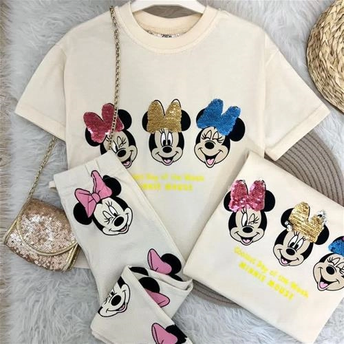 دو تیکه تیشرت شلوار پولکی و شلوار کبریتی  میکی زارا 1-8سال  ترک کد 5793