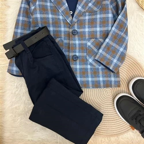 پنج تیکه مجلسی کت استردار پاپیونی پیراهن شلوار کتان کمربند ترک کد 5618