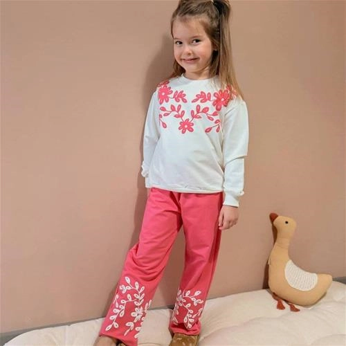 ست دورس شلوار  گلدوزی  3-12سال ترک کد 18945