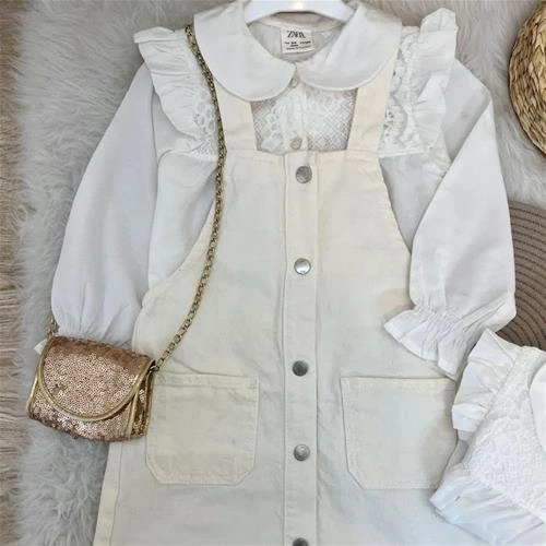 بیلر دکمه دار  کتان زارا ترک 3-10سال کد 5690