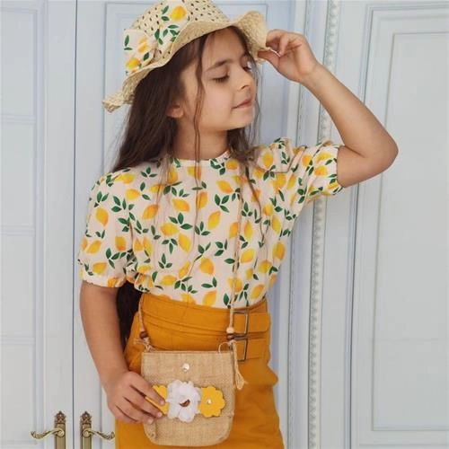 چهارتیکه بلوز دامن کیف و کلاه لیمو دخترانه ترک کد 2943