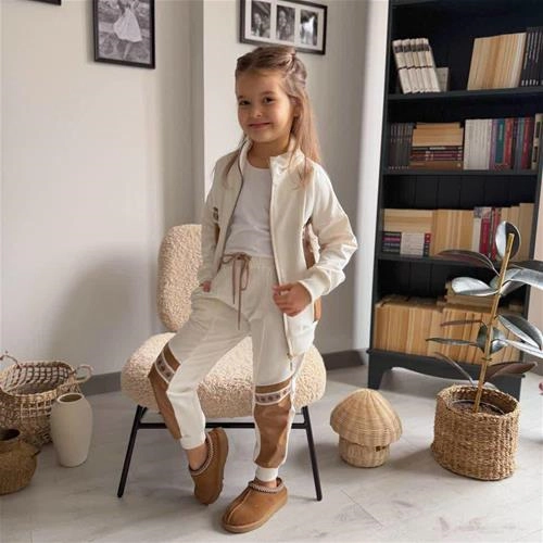 ست دو تیکه سویشرت شلوار بغل چرم ترک 4-14سال کد 18918