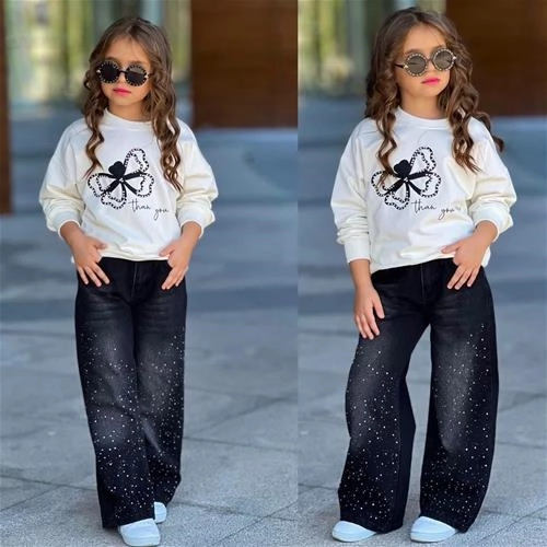 دوتیکه دورس نگین دار و شلوار جین نگین کوب  ترک کد 18586