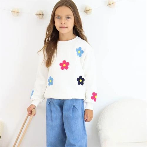 ست دو تیکه کرکدار دورس گل برجسته و شلوارجین ترک کد 18610