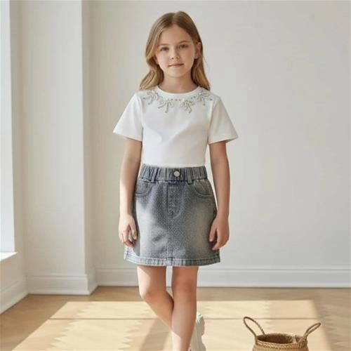 ست تیشرت و دامن جین نگین دار ترک کد 18903