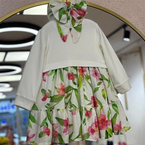 پیراهن بالاتنه دورس و پایین کتان  و گیره  ترک   3-7سال کد9999