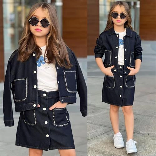 ست سه تیکه جین مجلسی کت و دامن و تیشرت ترک کد 18874