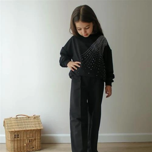 ست دو تیکه دورس شلوار دونخ نگین دار مشکی ترک کد 18916