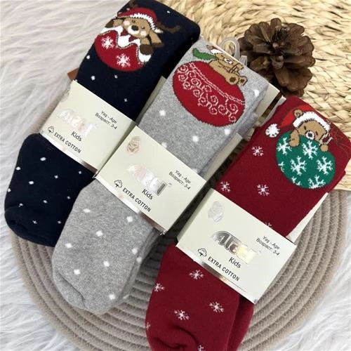 جوراب شلواری  داخل حوله ای کریسمسی   ترک کد 6129