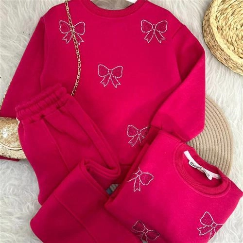 دوتیکه کرکدار پاپیون نگین دار سرخابی ترک کد 18739