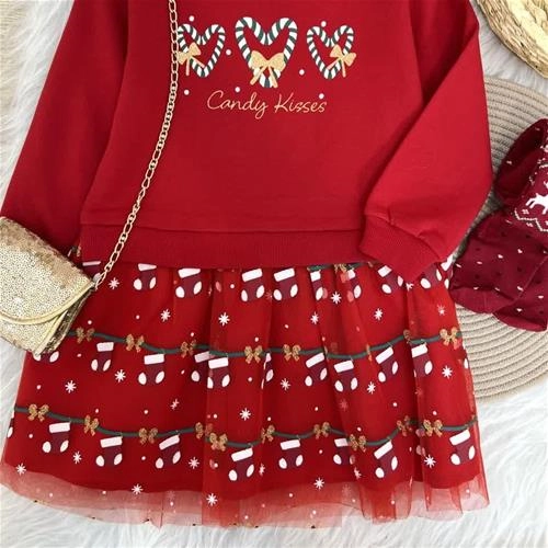 پیراهن  کرکدار خفیف استردار کریسمسی  ترک 4-7سال کد  10295