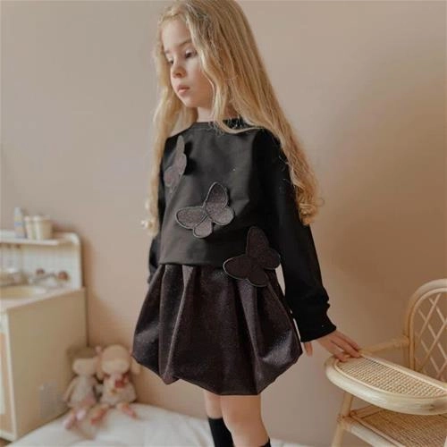 دوتیکه مجلسی ترک بلوز پروانه برجسته و دامن استردار لمه ترک کد 6366