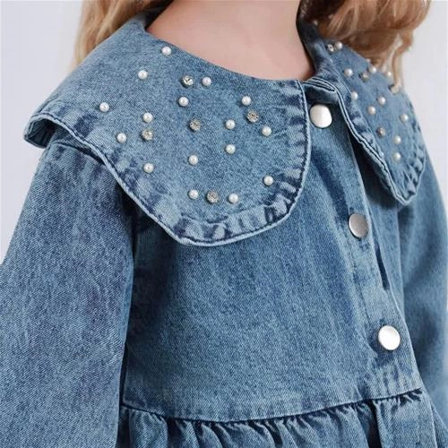 پیراهن جین دکمه دار مرواریدی ترک 4-12سال کد 18979