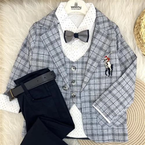 شش تیکه جلیقه کت استردار  شلوار کتان کمربند پیراهن کروات   ترک 5-8سال کد 10341