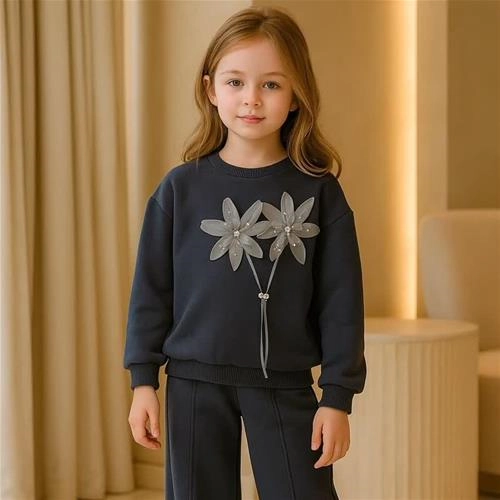 دوتیکه سرمه ای گل برجسته ترک کد 18725