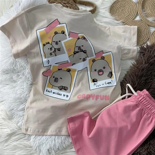 دوتیکه کیوت تیشرت شلوارک پشت و رو طرحدار ترک کد 18999