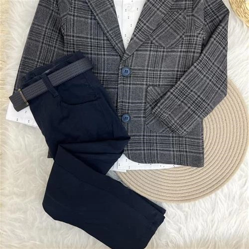 پنج تیکه مجلسی ترک کت استردار شلوار کمربند پاپیون و پیراهن کد10346