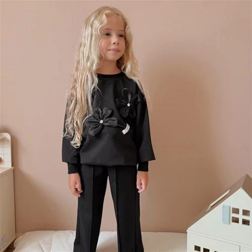 ست دوتیکه دورس شلوار گل برجسته 5-14سال سه نخ ترک کد 18338