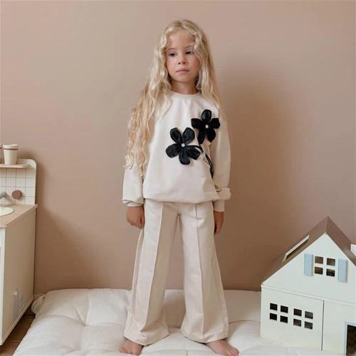 ست دوتیکه دورس شلوار گل برجسته 5-14سال سه نخ ترک کد 18338