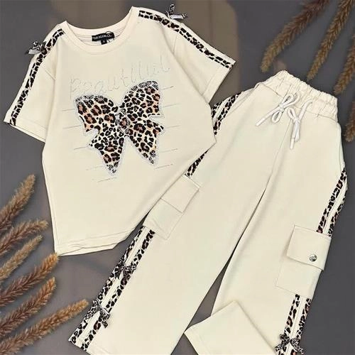 ست دوتیکه تیشرت شلوارپلنگی  ترک  4-16سال کد 18269