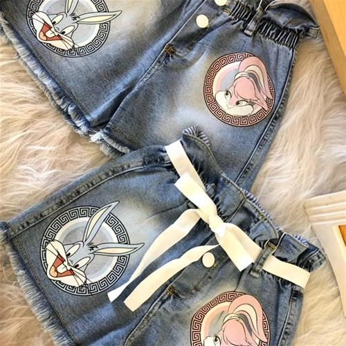 شلوارک جین خرگوش کمر هویجی ترک کد 3423