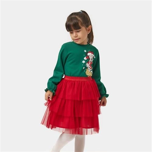 تکرار دوتیکه بلوز کرکدارخفیف پولکی و دامن استردار درجه یک ترک 5-8سال کد 5353