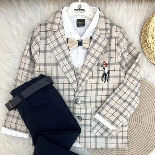 شش تیکه جلیقه کت استردار  شلوار کتان کمربند پیراهن کروات   ترک 5-8سال کد 10341