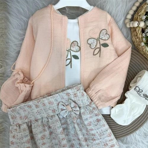 چهارتیکه کت و دامن  کیف و بلوز نخ پنبه ترک 1-4سال کد 10393