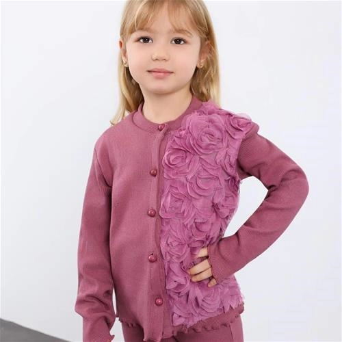 ست دکمه دار  دو تیکه گل برجسته ترک 4-12سال  کد 18954