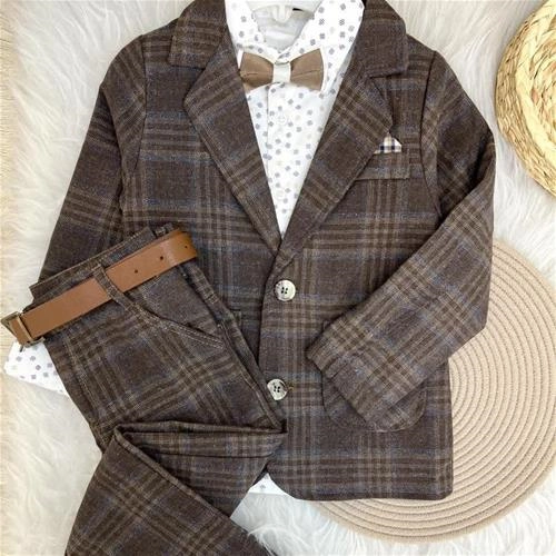 پنج تیکه مجلسی ترک کت شلوار پیراهن پاپیون شلوار کتان کد10336