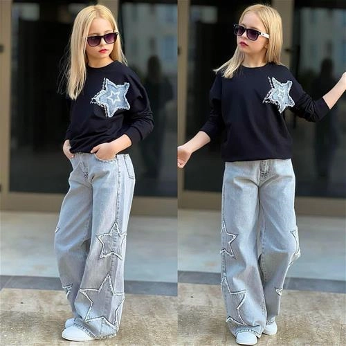 دوتیکه دورس ستاره و شلوار جین ترک 4-15سال کد 18879