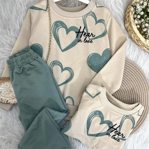 ست دوتیکه دو نخ دورس شلوار طرح قلب ترک کد 18763