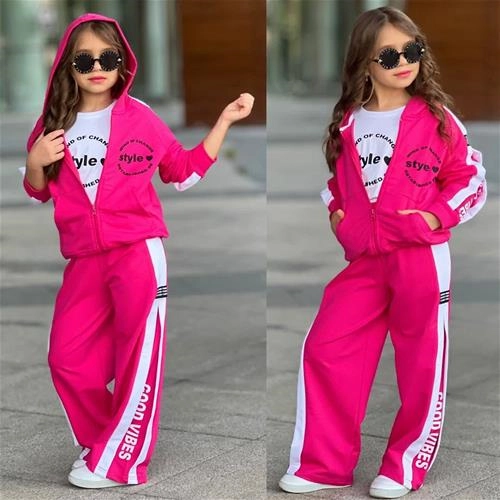 سه تیکه کلاهدار سویشرت شلوار و بلوز نخ پنبه ترک 4-15سال کد 18560