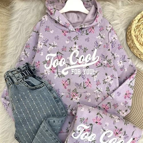 هودی جیب دار گل کرکدار  ترک 4-16سال  6136